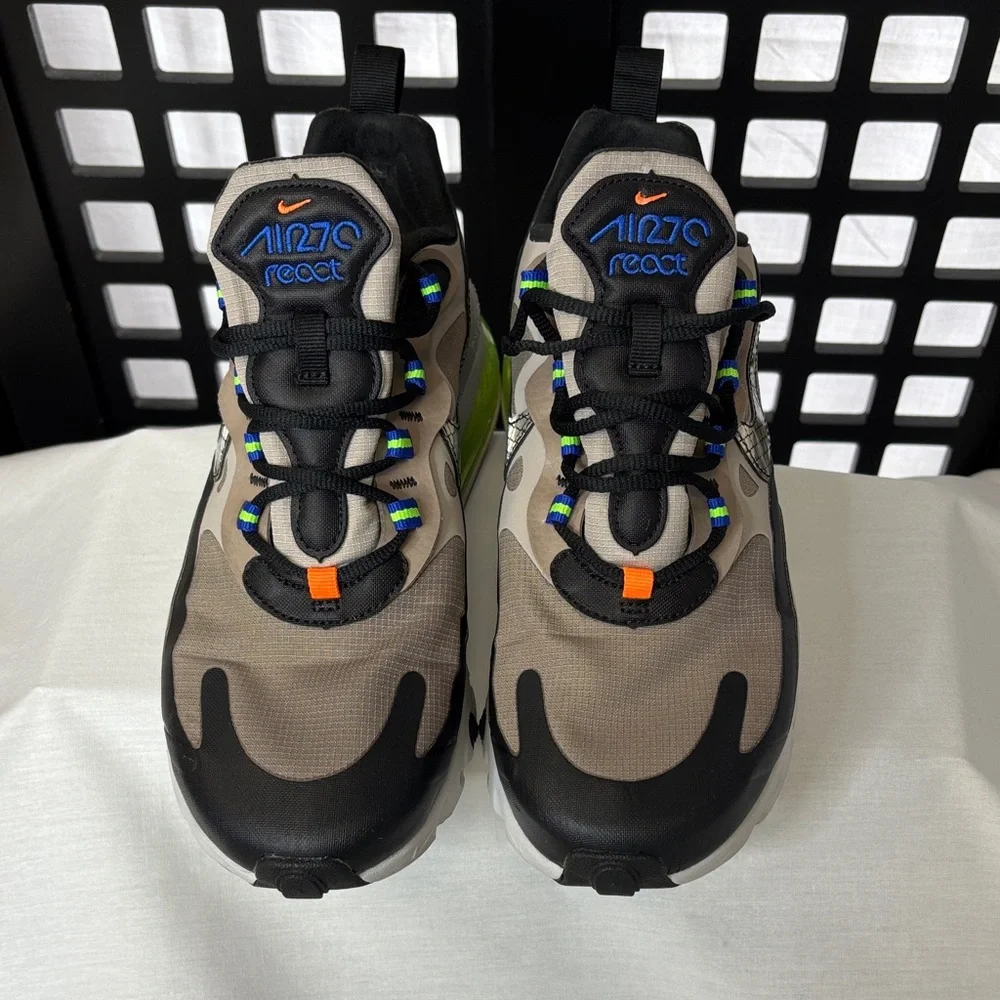 🖤 Nike Air 270 React Black Green Orange Size 6.5 Worn Once, exc. cond. comfy 🖤 - Picture 3 of 11